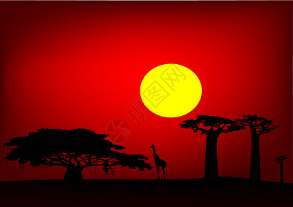 夕阳映红毛笔字非洲日落矢量图层晚霞天堂天空太阳光太阳极光植物玫瑰色夕阳设计图片