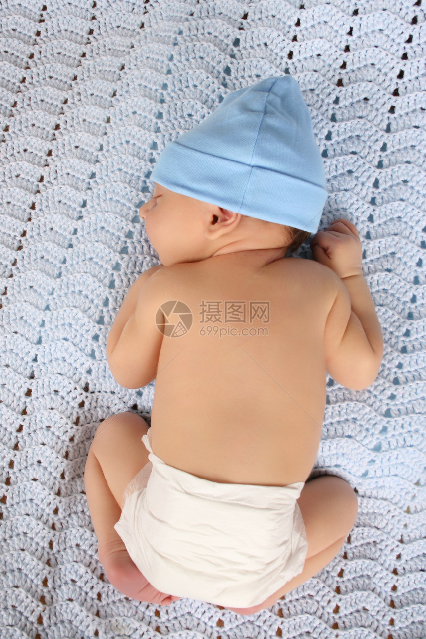 宝宝男孩儿子睡眠新生帽子男生说谎毯子工作室蓝色孩子图片