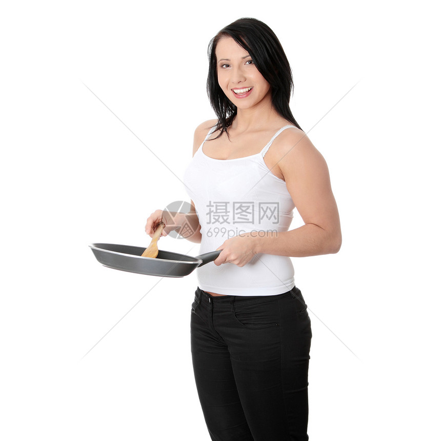 年轻妇女烹饪健康食品妻子快乐女孩保健房子幸福饮食牙齿女性蔬菜图片