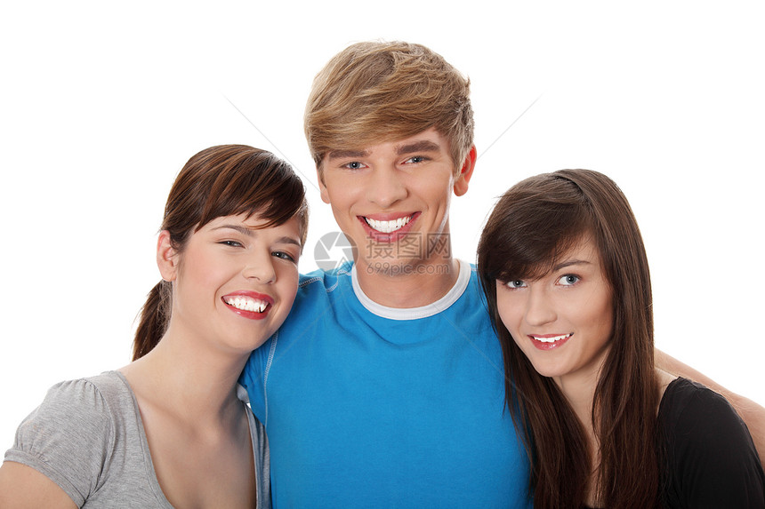 快乐的年轻朋友白色喜悦幸福自由男人工作室团队青少年蓝色团体图片