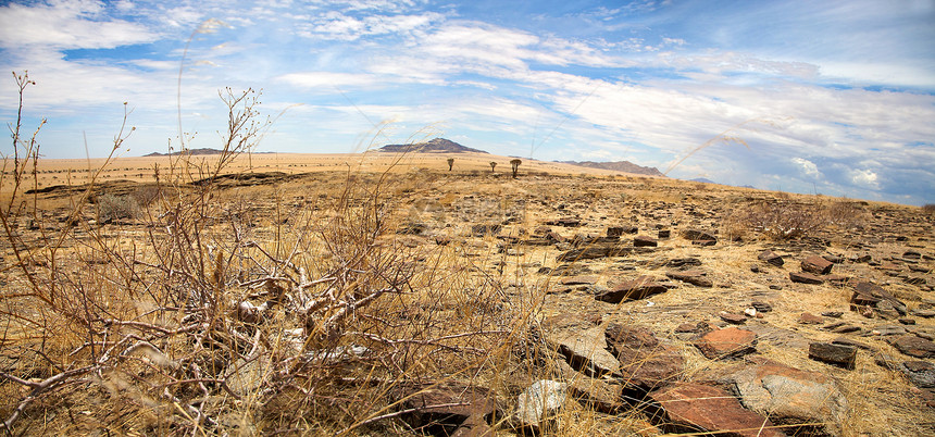 Namib 沙漠到 Solitaire干旱全景石头地平线岩石沙丘天空蓝色孤独土地图片