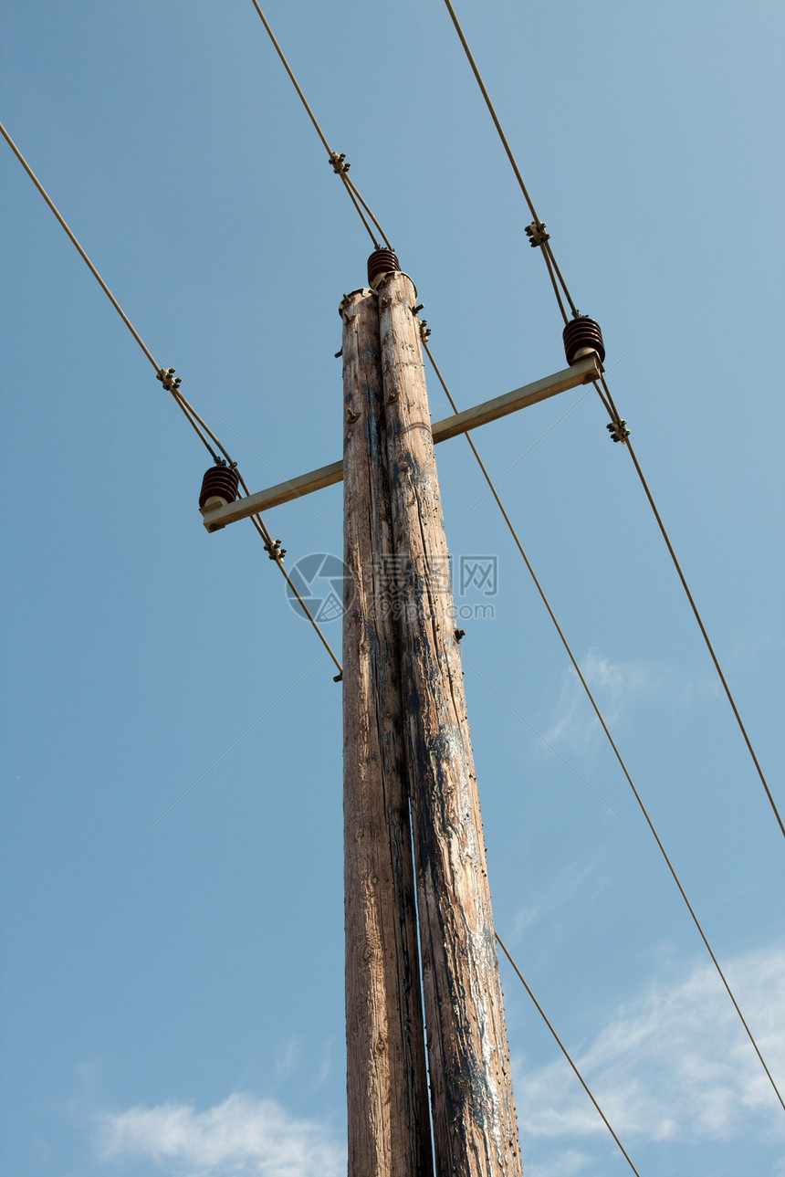 电力支柱电力线电压电源电缆天空活力村庄蓝色柱子木头图片