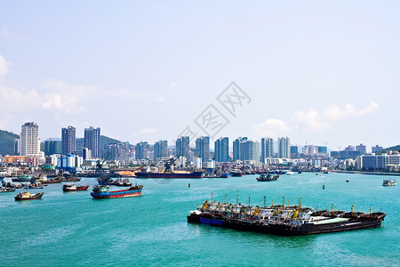 中国三亚凤凰岛港壁垒城市旅行渡船运输商业旅游工作场景过境背景图片