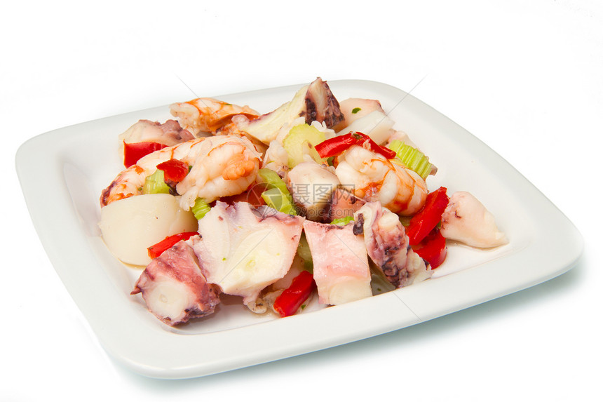 海产海鲜面条起动机餐厅章鱼树叶异国贝类宏观饮食市场情调图片