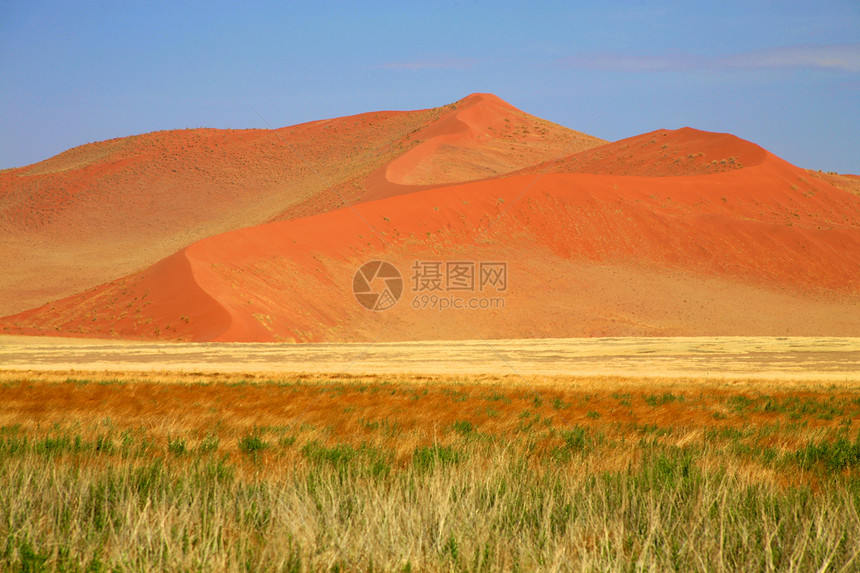 索苏武夫莱沙丘平底锅天空干旱纳米布红色太阳阳光蓝色风景沙漠图片