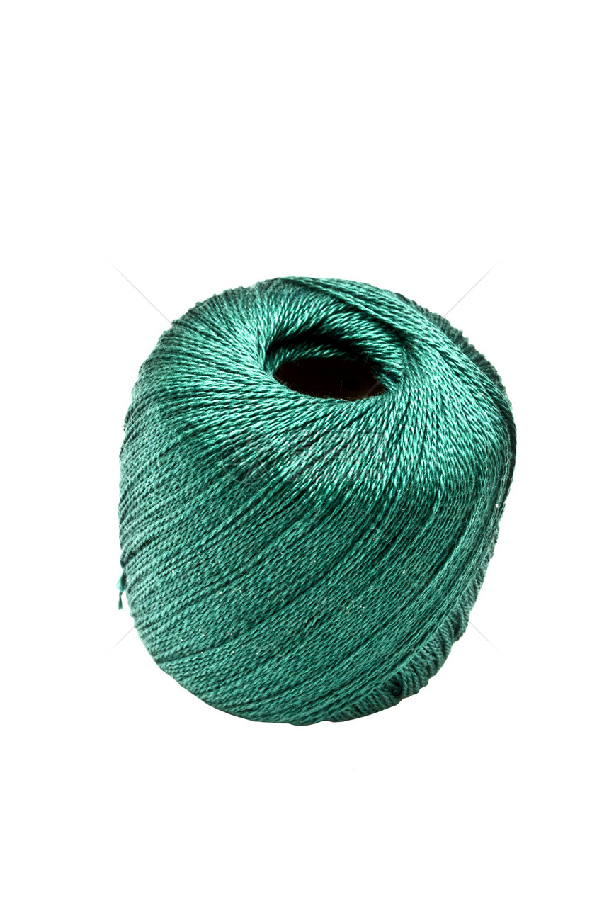 绿线卷轴纤维宏观闲暇绿色棉布材料织物白色细绳图片