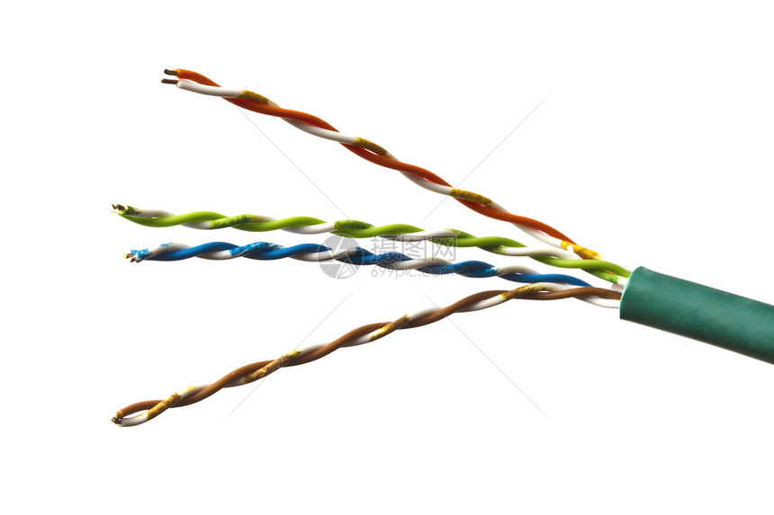 白色上隔绝的多彩有色电缆金属力量塑料漩涡互联网卷曲解决方案宏观全球图片
