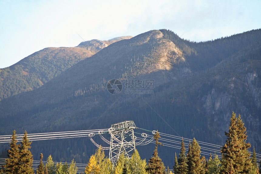 不列颠哥伦比亚省松山水塔和电线图片