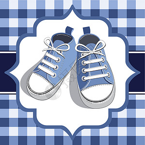 儿童白鞋素材蓝孩子运动鞋插画