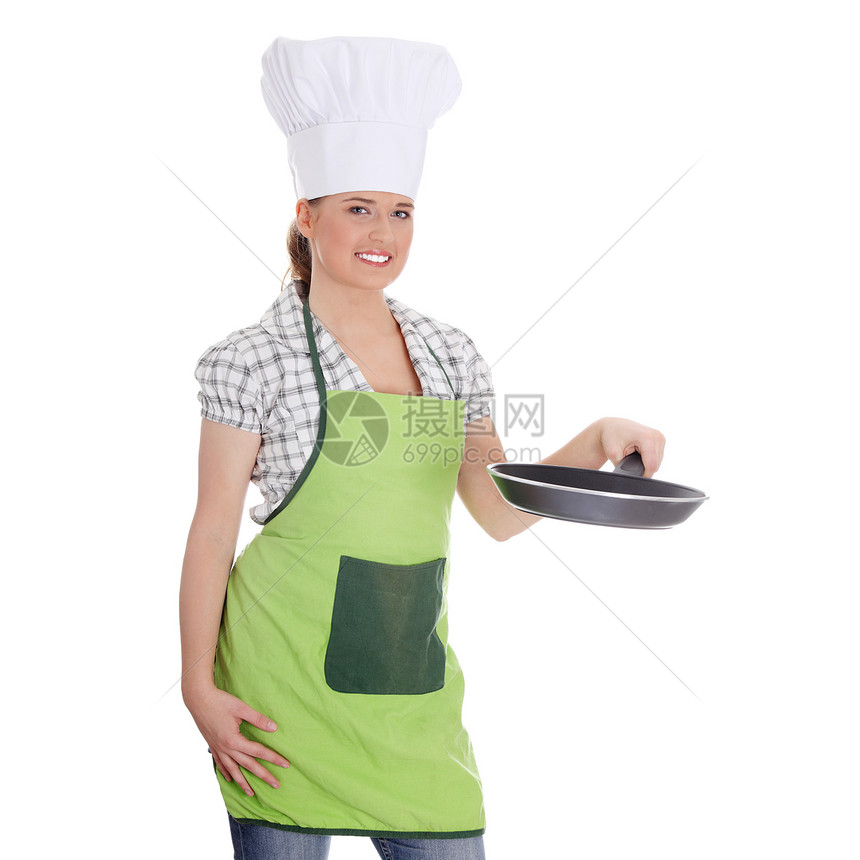 年轻妇女烹饪健康食品菜肴厨房快乐饮食活力牙齿卫生食谱帽子食物图片