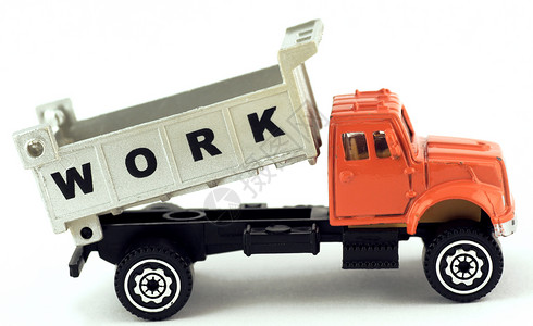 垃圾卡车进步运输员工倾倒玩具货车车辆工人整车橙子背景图片