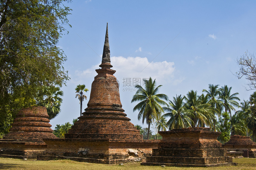 Wat Sa Si 瓦萨西精神寺庙冥想废墟建筑学热带公园宝塔历史扫管图片