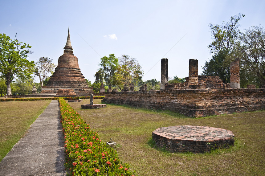 Wat Sa Si 瓦萨西旅行公园建筑学热带宝塔寺庙废墟历史精神建筑图片