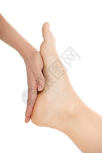 妇女双手助脚按摩图片