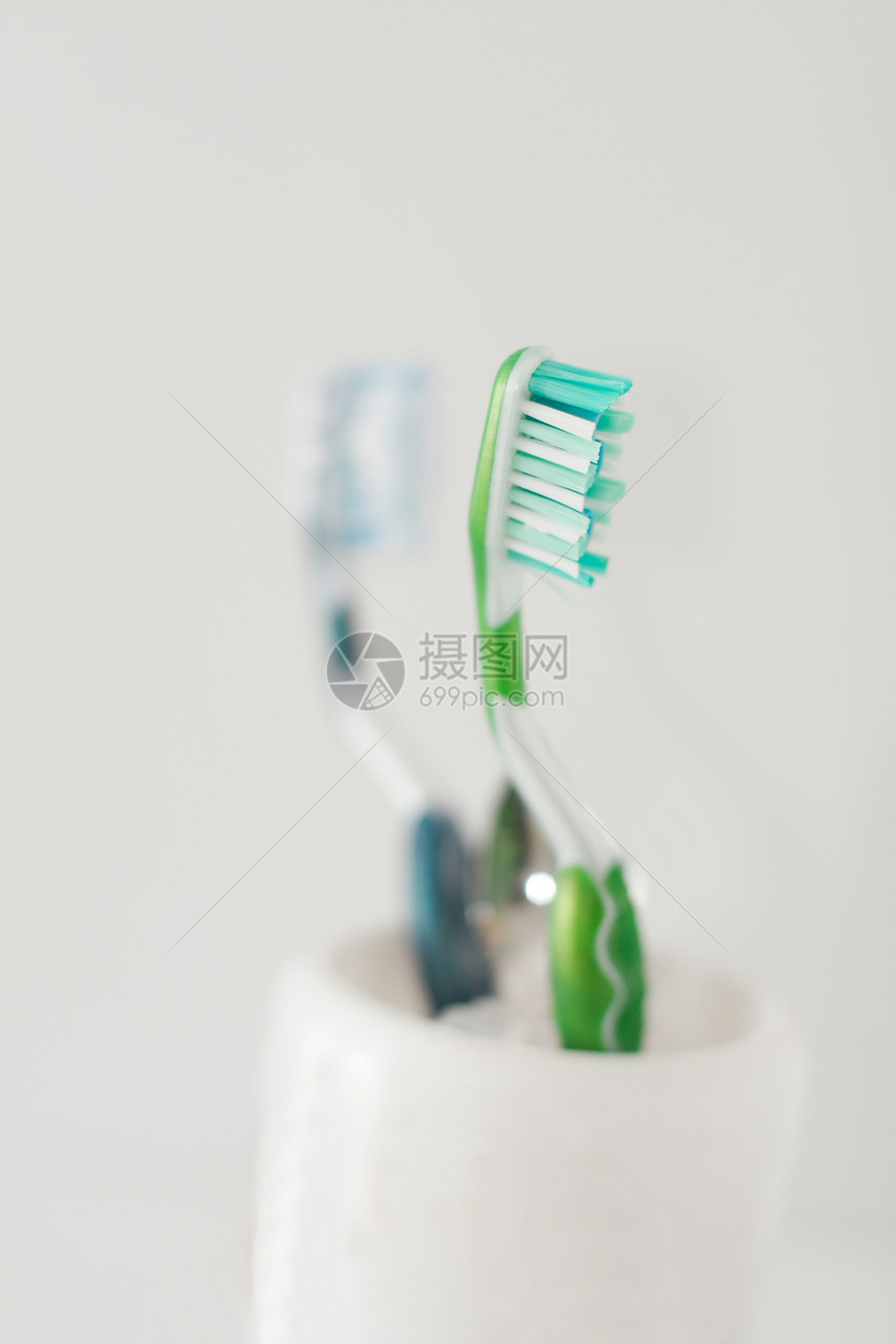 牙刷家庭口服配饰绿色宏观保健浴室白色卫生牙医图片