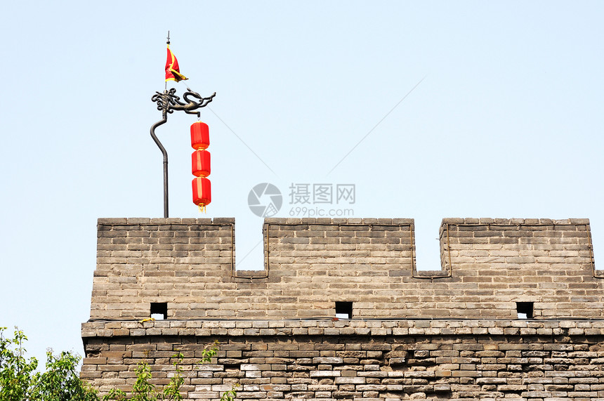 古代城墙建筑建筑学中心文化地标蓝色观光旅行灯笼天空图片