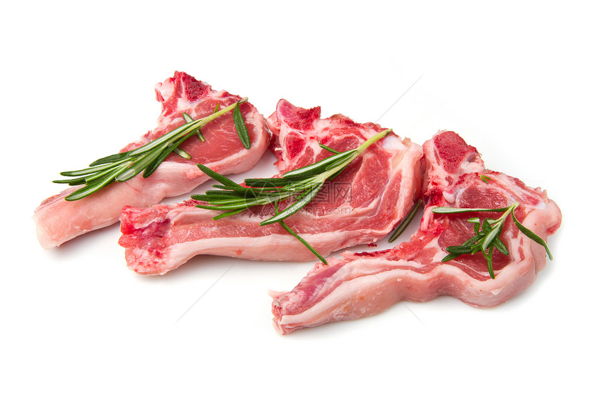 羔羊食物印章迷迭香白色羊肉架子反射红色草药图片