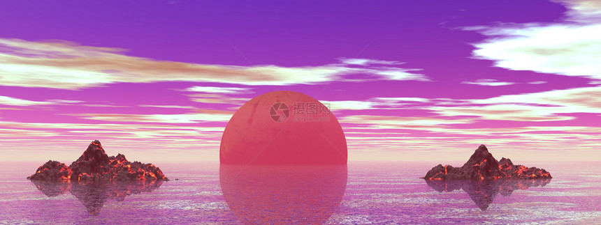 风景天空插图紫色海洋水样太阳环境墙纸红色粉色图片
