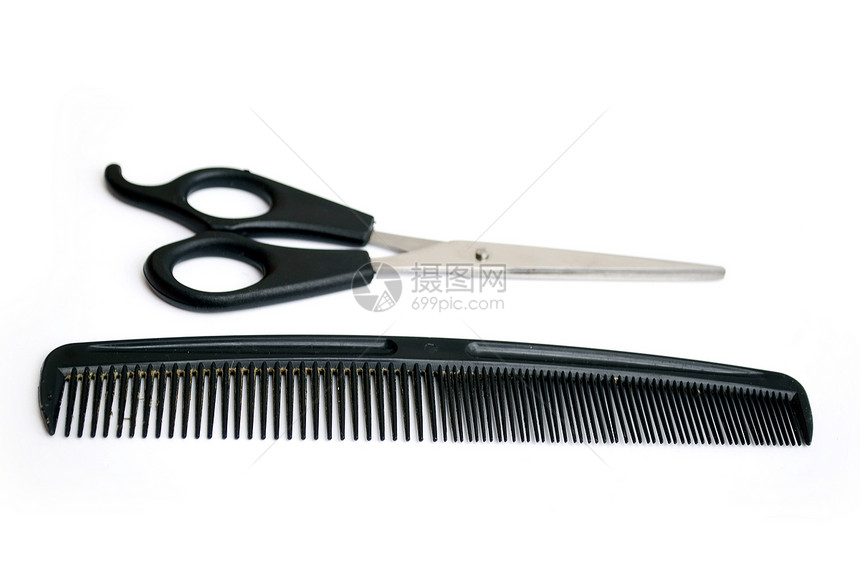 剪剪刀和梳子卫生沙龙造型师工作理发师理发店塑料头发设计师工具图片