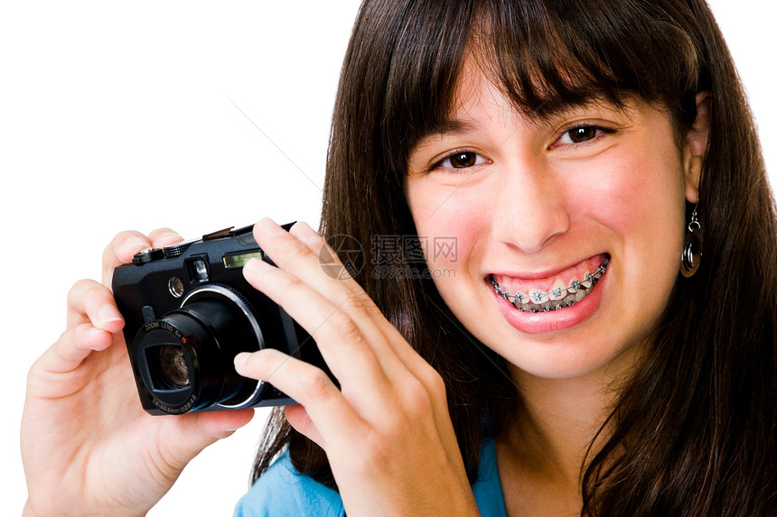 微笑的少女照片拍摄工作图片