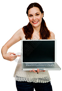 一名看笔记本电脑的妇女的肖像背景图片