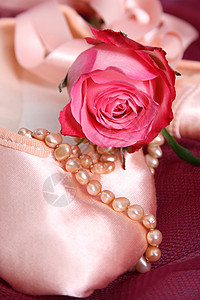 芭蕾舞鞋配件粉色戏服玫瑰细绳珍珠首饰芭蕾舞背景图片