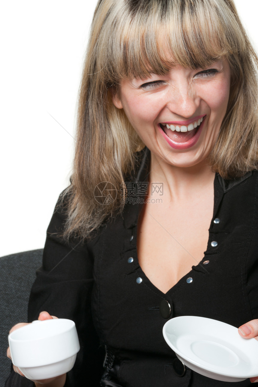 带着咖啡的笑容商业女郎图片