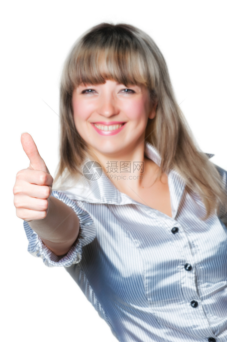 妇女机智举起手来头发青年商务钦佩手势荣誉商业协议欢呼金发图片