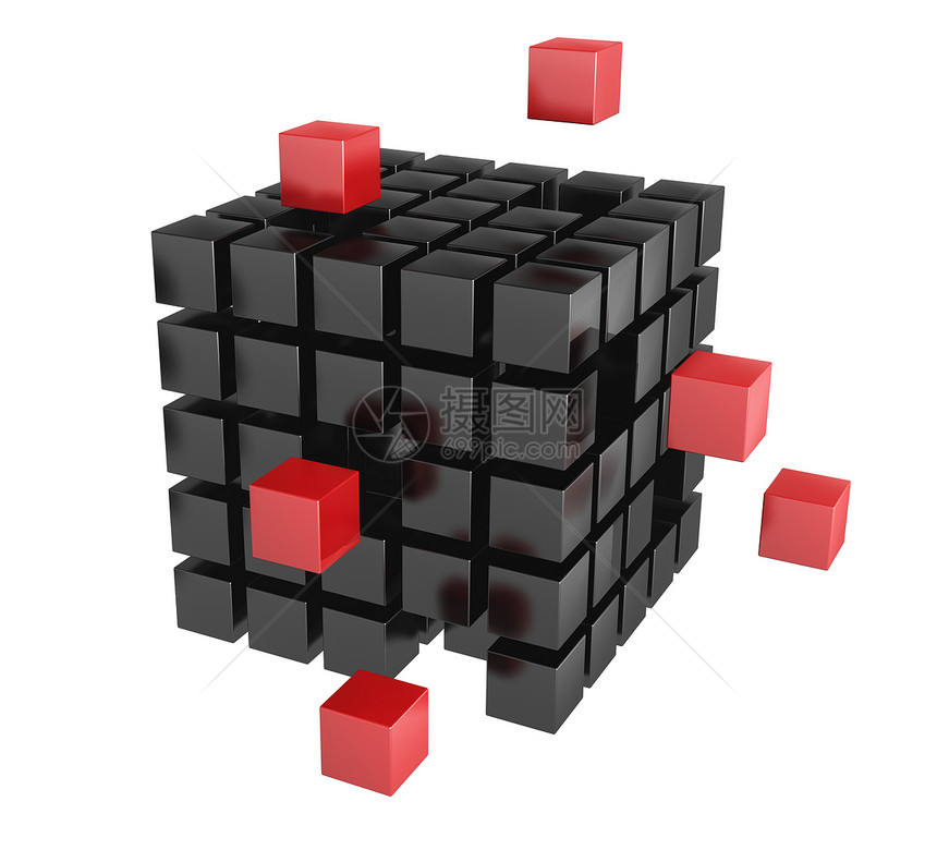 3D区红色和黑色领导建筑团体金属正方形社区个性电视插图立方体图片
