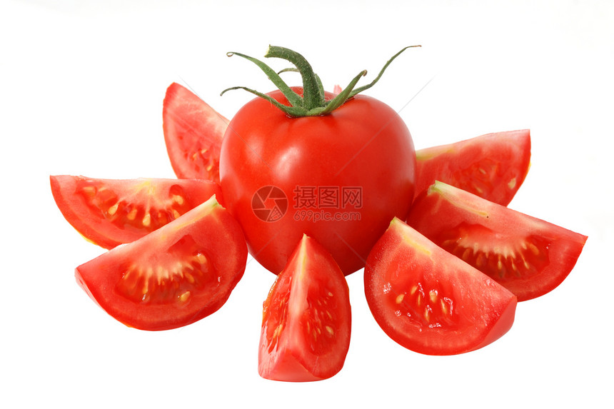 剪切孤立的番茄反射农业蔬菜点燃叶子美食小吃沙拉果汁市场图片