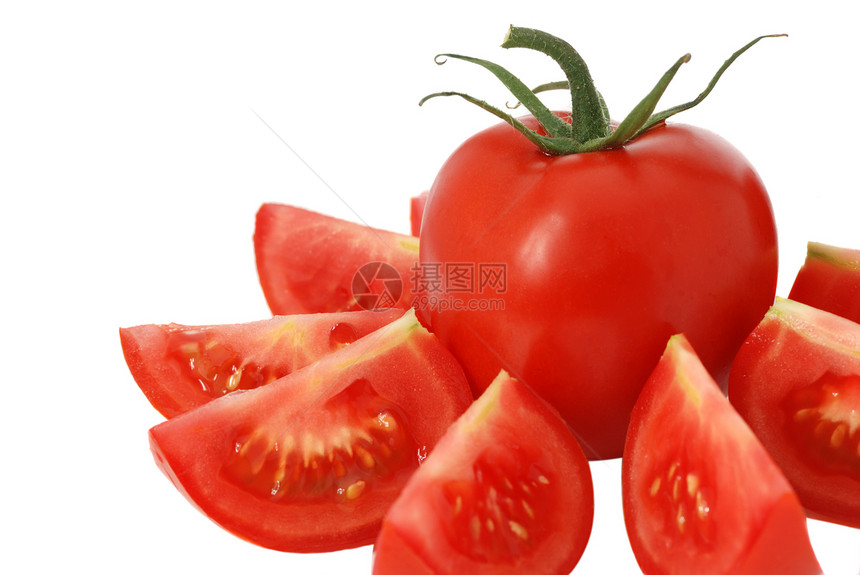 剪切孤立的番茄美食果汁水果植物蔬菜沙拉农业装饰品叶子点燃图片