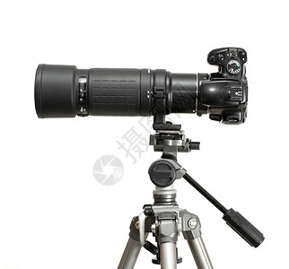 相机光学单反工作室电子白色镜片照片三脚架黑色技术背景图片