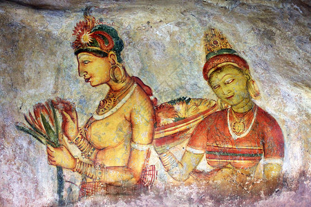 西吉里亚弗雷斯科女性文化少女女士胸部闺女花朵岩石壁画艺术背景图片