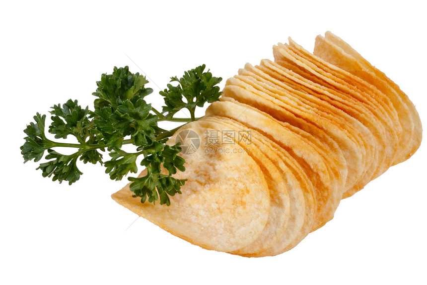 土豆薯片营养食物白色金子绿色黄色香菜油炸圆形芯片图片