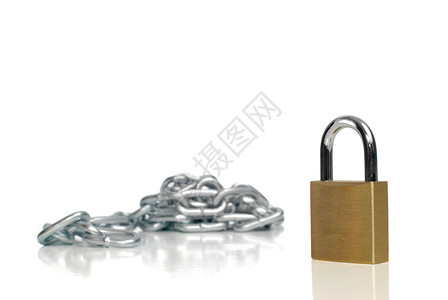 锁板和链白色警卫宏观钥匙黄铜安全戒指环形插图挂锁背景图片