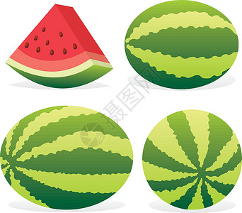 西瓜图标绿色食物红色水果插图背景图片