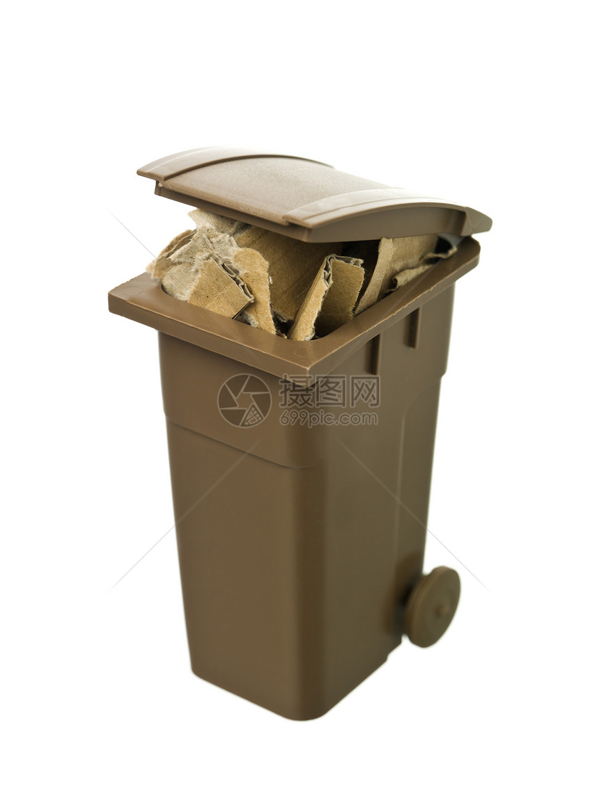 带纸板纸的回收箱废物塑料废纸垃圾桶白色处理回收回收站棕色垃圾图片