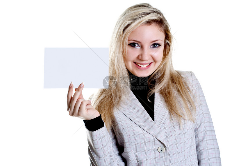 拥有名片的年轻女商务人士商务衬衫工作室微笑文档广告人士成人展示冒充图片