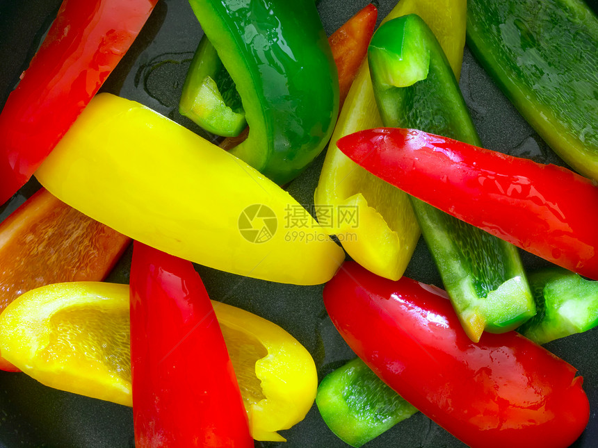 黄胡椒水平蔬菜油炸平底锅黄色红色饮食食物健康纤维图片