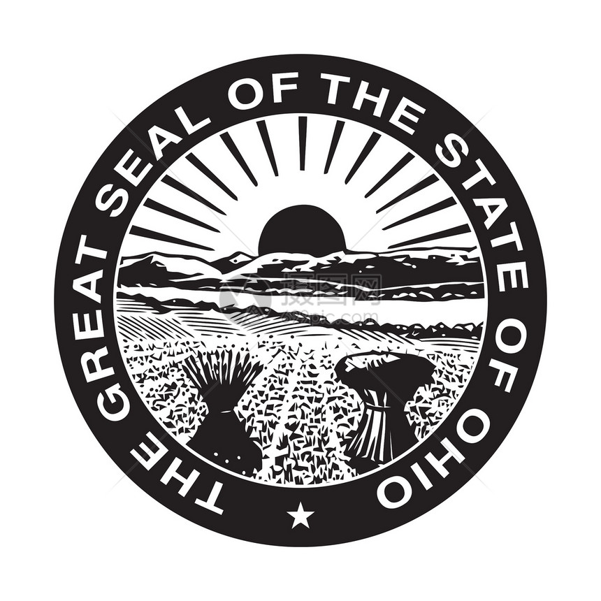 俄亥俄州海豹印象插图领土图形化邮票白色圆形图片