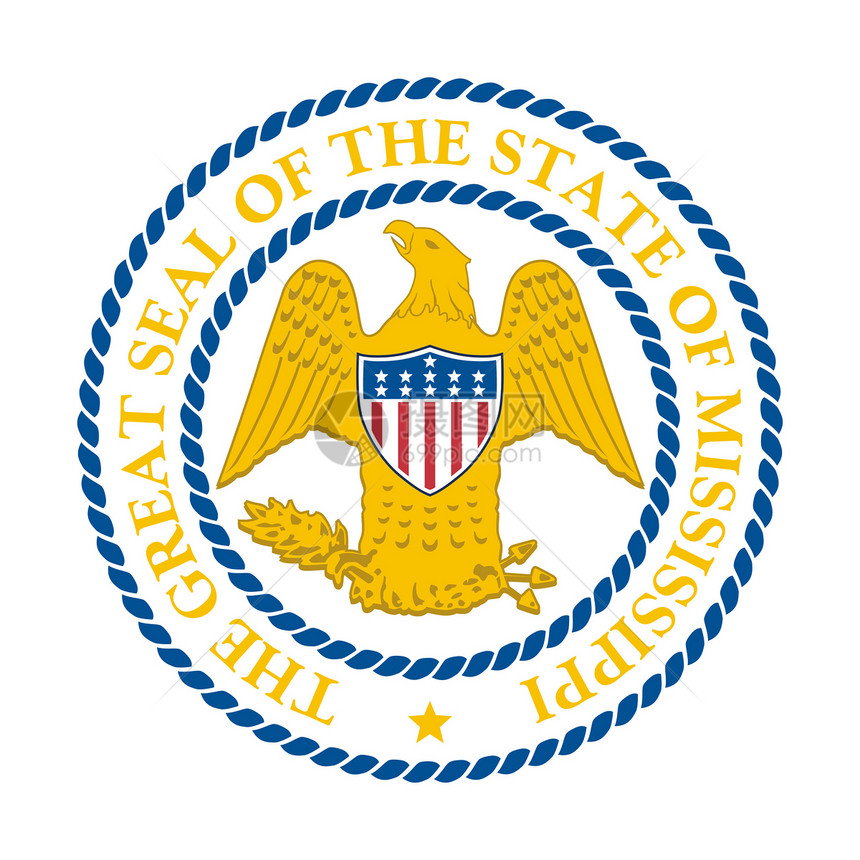 密西西西比州海豹插图白色邮票图形化领土圆形印象图片