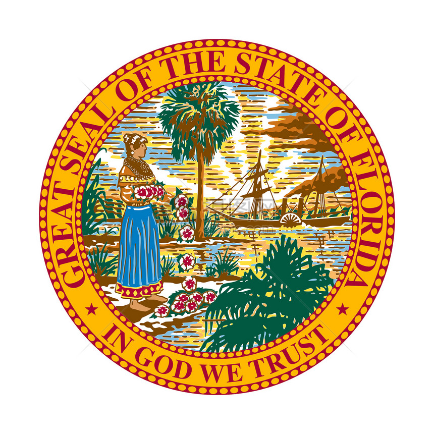 佛罗里达州海豹图形化圆形印象插图白色领土邮票图片