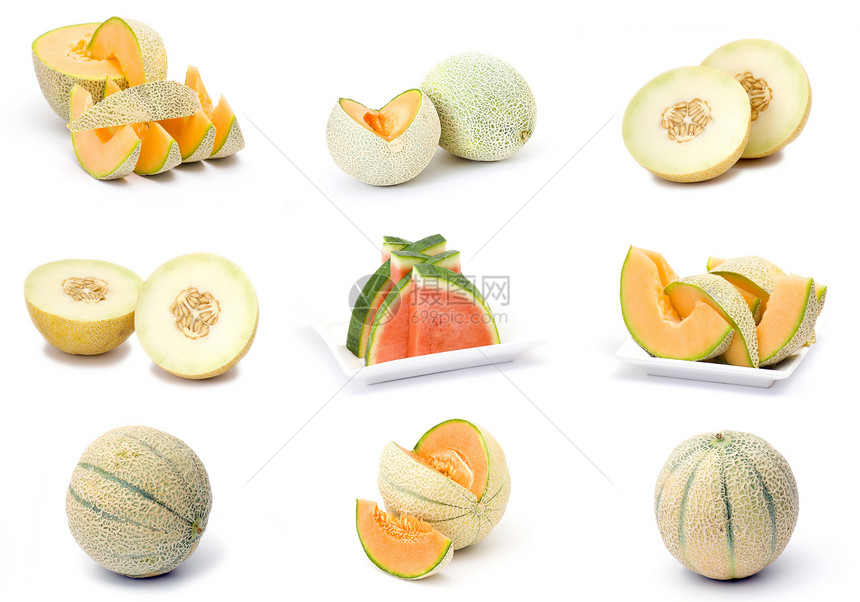 新鲜西瓜水果的收藏黄色食物白色营养静物叶子盘子饮食甜点甘露图片