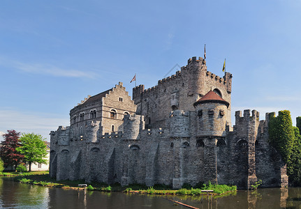 根特古世纪的格拉文斯城堡背景