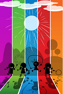 玩耍儿童插图女孩孩子反射彩虹艺术背景图片