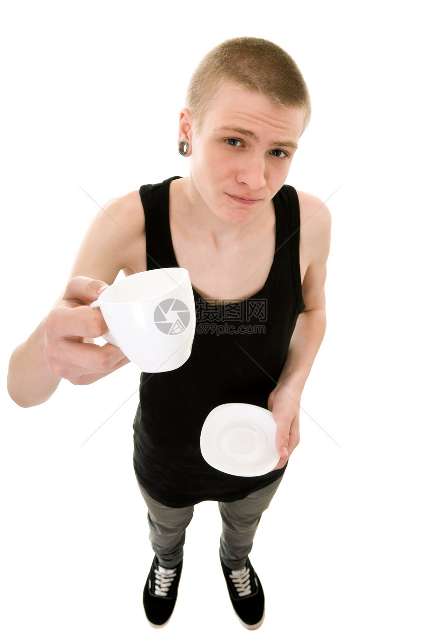 经济 社会和文化权利的青少年倾斜咖啡饮料金发沉思眼睛嘴唇戒指喜悦男性图片