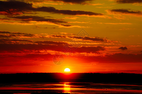 日落史诗橙子风暴地平线天空横梁反射场景阳光天气高清图片