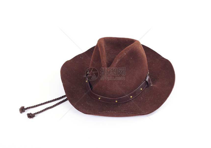 牛仔帽冒险家毛毡表演白色皮革牛仔冒险衣服宏观帽子图片