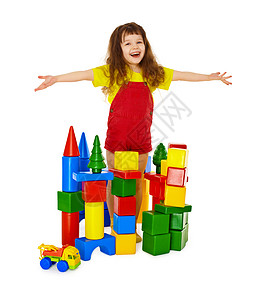 在玩具城堡中快乐的孩子背景图片