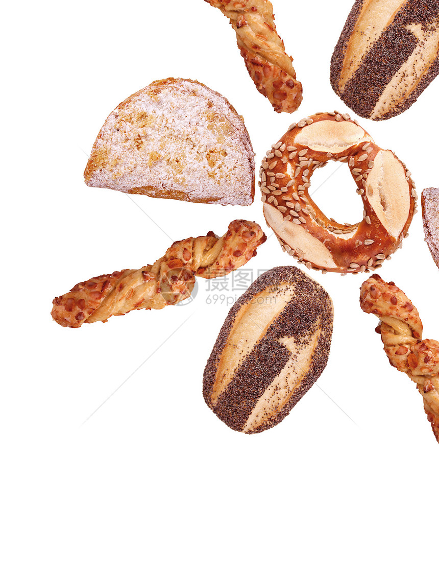 面包饼小麦工作室市场木板生活金子种子宏观食物包子图片
